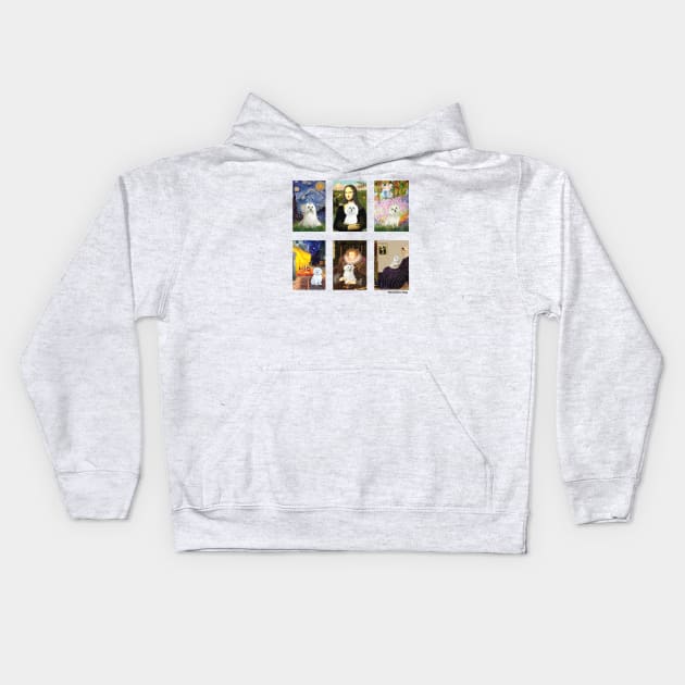 A Composite of Maltese Dogs Adapted into Famous Masterpieces Kids Hoodie by Dogs Galore and More